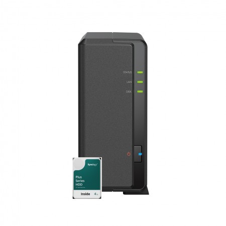 Synology DS124 1Bay 4TB NAS met 1x 4TB Synology HAT3300-4T HDD